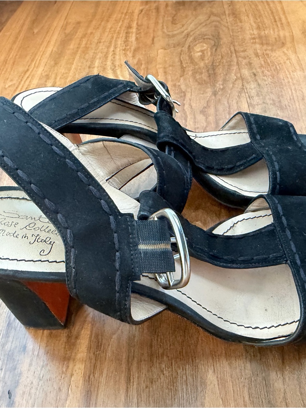 Santoni Black Suede Women’s Sandals with Buckle Strap